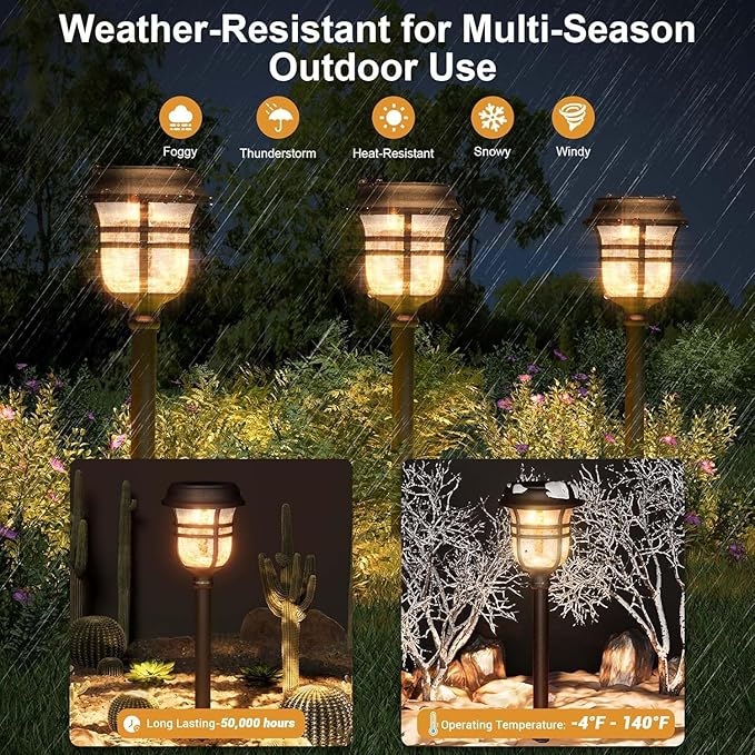 XMCOSY+ Solar Pathway Lights Outdoor, 2 Lighting Modes Warm White & RGB Auto Color Changing LED Solar Powered Garden Lights IP65 Waterproof for Yard Walkway Driveway Landscape Decorative Lawn (6 Pack)