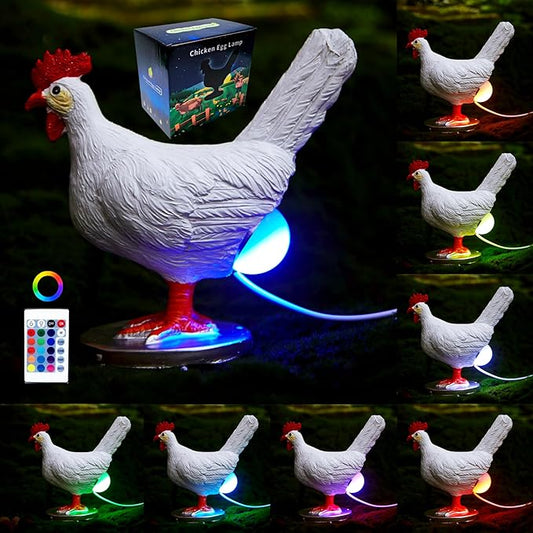 Chicken Lamp, 3D Resin Hen Laying Egg with Color Gift Box, Lifelike LED Egg - Funny Easter Christmas Birthday Gift