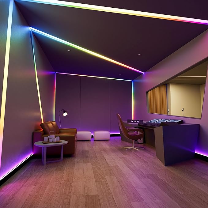 PAUTIX Dotless LED Lights,RGB Smart IC COB LED Strip Lights Addressable 16.4ft,UL-Listed 24V Chasing Effects Color Changing Flexible Tape Light for Party Kitchen Bedroom(Without Controller&Adapter)