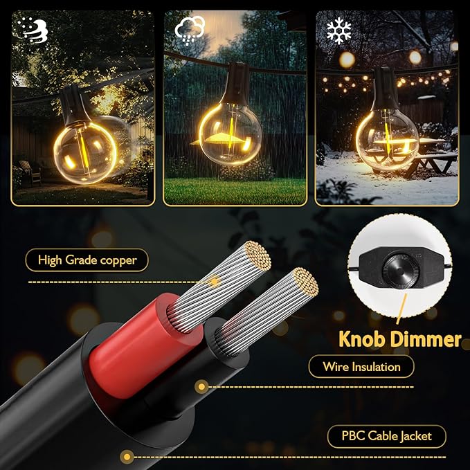 Outdoor String Lights 60ft LED Hanging Globe Patio Lights with G40 Shatterproof Bulbs(20+2 Bulbs), Waterproof Connectable Hanging Light for Indoor Outdoor Decor Garden Camping Backyard Porch