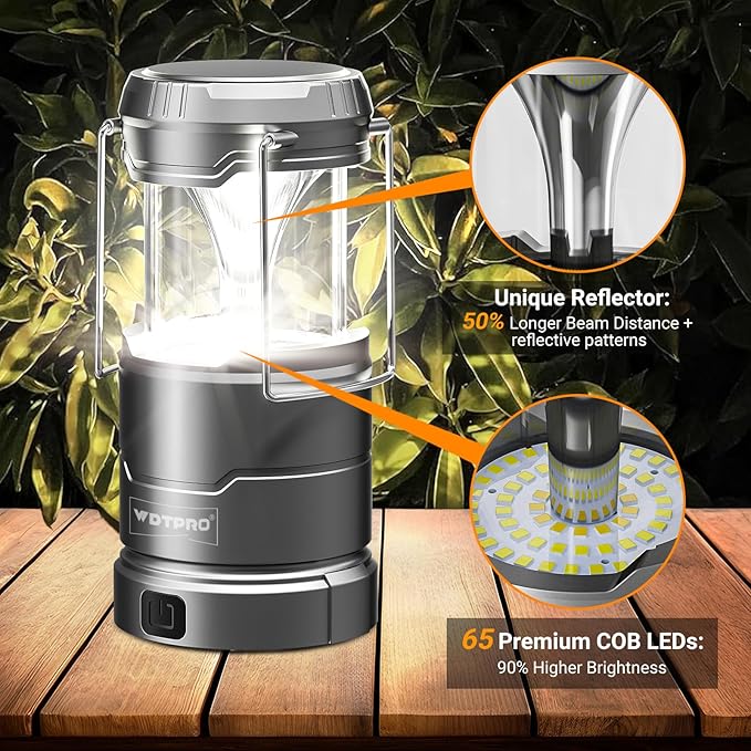 2 Pack Camping Lantern Rechargeable Collapsible, 1000LM 65 LED 3 Light Modes Camping Lights, Stepless Dimming, Waterproof Portable Lanterns for Camping Power Outages Tent Emergency Home Hiking