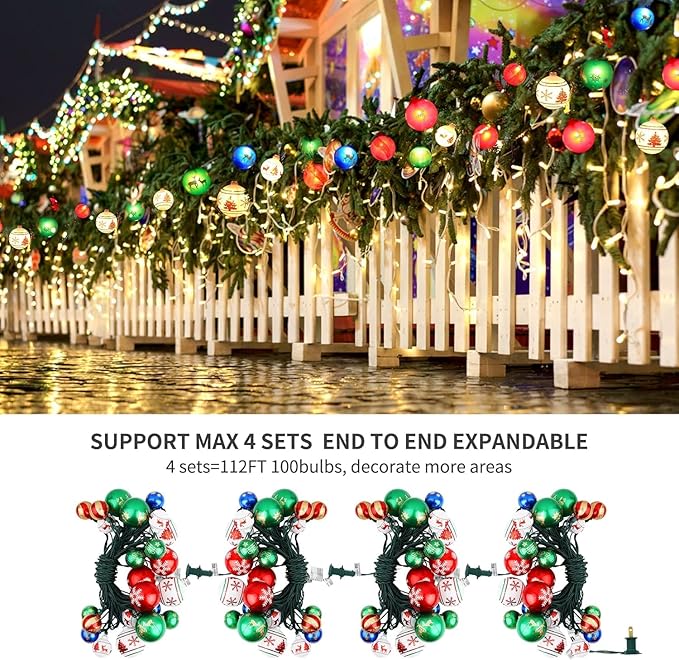 Christmas Ball Ornament Lights,28ft 25 Bulbs Christmas Tree Lights, Indoor Christmas String Lights,Plug in Expandable Wire Lights for Christmas Holiday Party