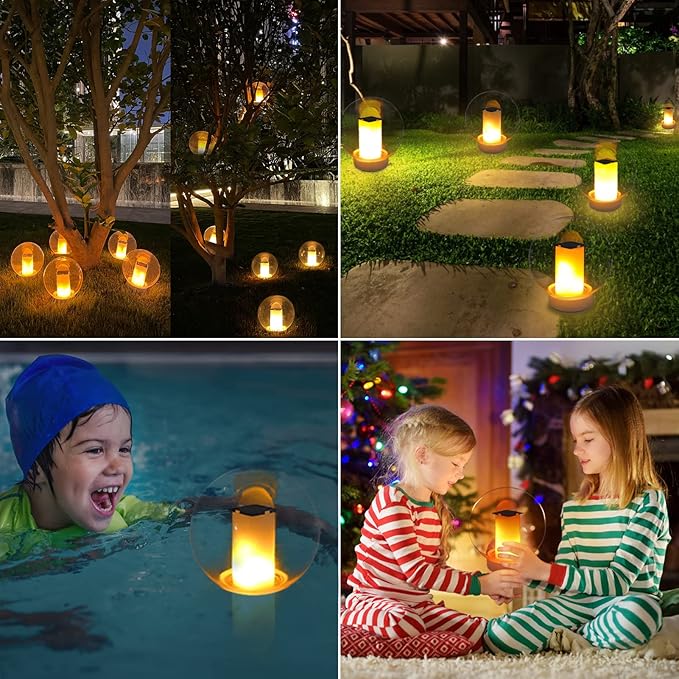 Floating Pool Lights, Solar Flame Lights Flickering IP68 Waterproof Ball Night Light, Outdoor Lantern Landscape Decoration Lamp for Pool, Pond, Event, Party, Garden(2pcs)