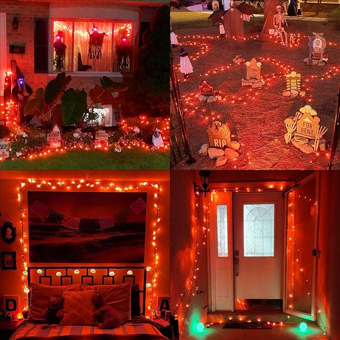 QITONG 165ft 500 LED Orange Christmas Lights, Thanksgiving String Lights Outdoor Waterproof with 8 Modes, Green Wire String Light Plug in Indoor with Timer Memory