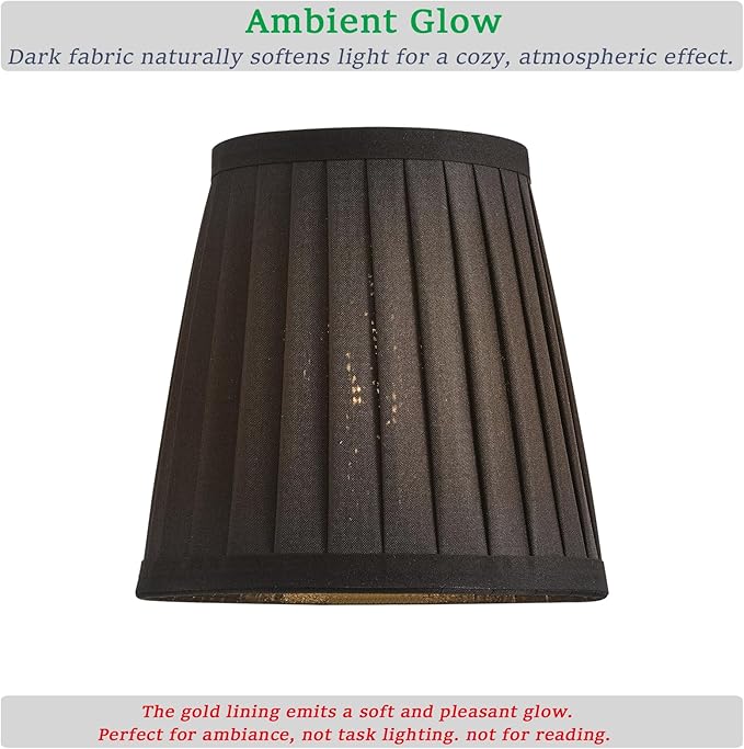 5 Pack Black Silk Pleated Chandelier Shades, 4" Top x 6" Bottom x 6" High, 4x6x6 Inch Clip On E12 Bulb, Pendant Light Wall Sconce Lamp Shades, Silk-Pleat Handmade Barrel Lampshade Covers(Large Size)
