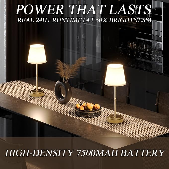 Cordless Table Lamp Rechargeable - Portable LED Desk Lamp for Dining Room,Bedroom,Patio - 2-in-1 Adjustable Height (16"/11") Touch Light - Stepless Dimmable(Warm White) (Antique Brass, 2 Pack)