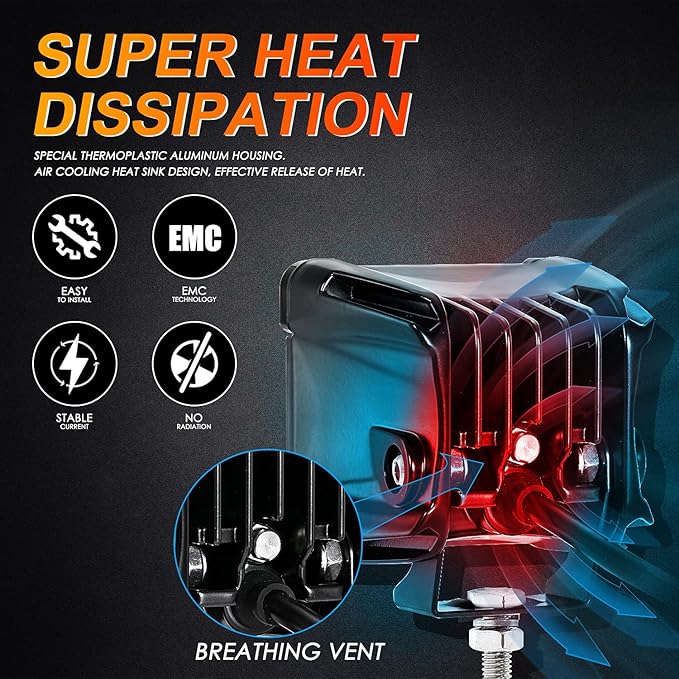 Auxbeam FA Series 3 Inch LED Pods Flood Beam 40W 4800LM Offroad Cube Light Bar Square Ditch Lights Backup Reverse for Trucks, ATVs, UTVs, Jeeps, Cars, Motorcycles, Pair