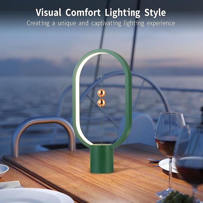 Heng Balance Light, USB Powered LED Table lamp, Creative, Magnetic Switch Night Light, dimmable Eye Protection Table lamp, Used for Gifts, Decoration Bedside, Dormitory and Office(Green)