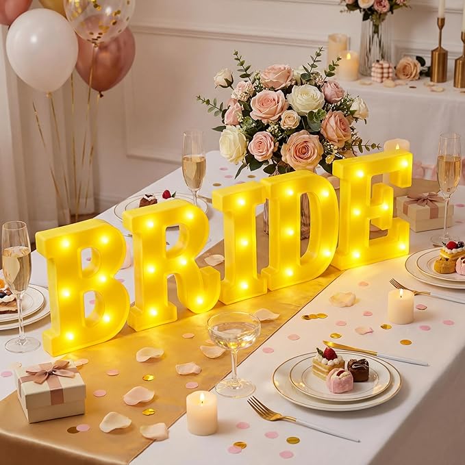 Sukkot Large LED Letter Sign LED Lights Battery Powered Table Decoration for Party Gift Tabletop Decoration(Bride)