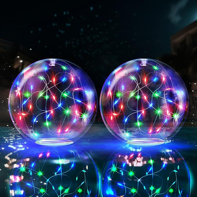 TIALLY Fairy Solar Floating Pool Lights - 14" Inflatable LED Pool Lights for Inground Pool, Waterproof Pool Lights That Float, Pool Decorations Outdoor, Best Gifts for Pool Owners, 2 Pack