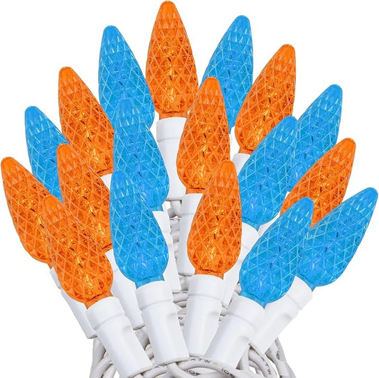 ‎‎‎Novelty Lights 24FT 70 LED C6 LED Mardi Gras String Lights, Outdoor Christmas Tree Commercial Grade LED String Lights, Christmas Lights Outdoor Tree Decorations Outdoor (Teal/Orange)