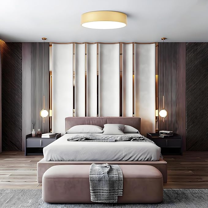 Dimmable Modern Large Flush Mount Close to Ceiling Light Fixture,Round Painted Gold LED Ceiling Mounted Lights Fixtures,5CCT 2700K-6000K Lighting for Kitchen Master Bedroom Living Room,15.7in