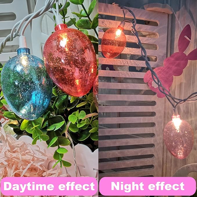 Couah Easter Egg Lights, 8.5Ft Easter String Lights with 10 LED Multicolored Eggs Lights Plug in Waterproof for Indoor & Outdoor Garden Party Home Garden Spring Easter Decorations