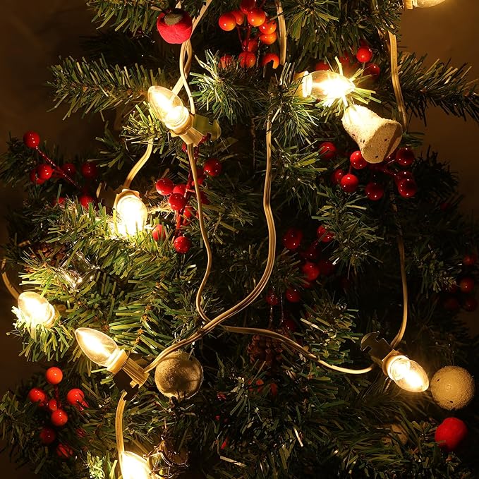 Christmas Village Lights with 4 LED Warm-White Bulb,Decoration for Christmas Village Houses, Pumpkin Crafts Halloween Holiday Decoration,C7 Village Light Cord