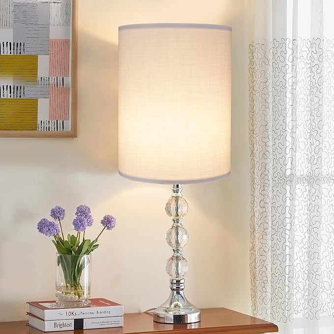 Tall Lamp Shades Set of 2, Drum Lampshade for Table Lamps Floor Lamp, 10" Top X 10" Bottom X 13" High White Large Line Fabric Lamp Shades, Easy Assembly Replacement Lampshades