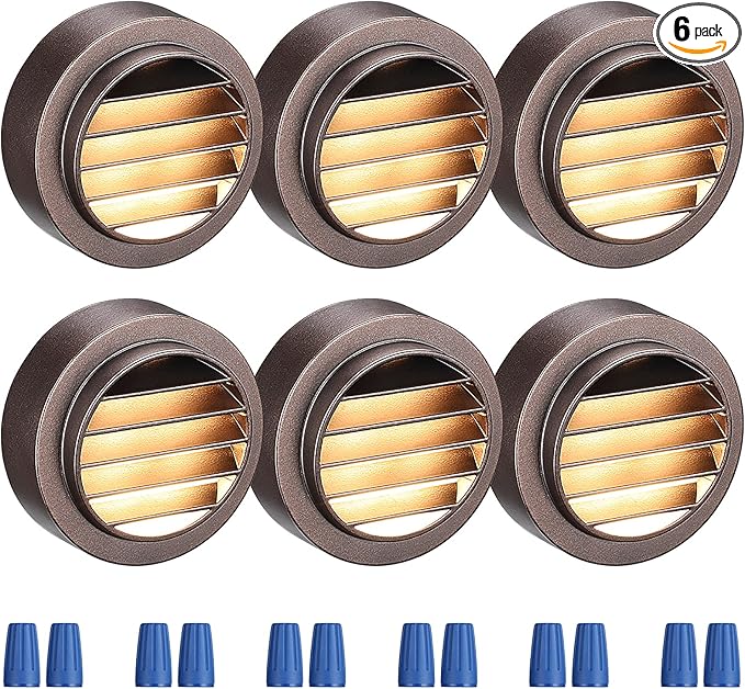 LEONLITE Low Voltage LED Deck Lights, 3W CRI90 12-24V AC/DC Landscape Step Stair Railing Light, IP65 Waterproof Aluminum Surface Mount Louvered Stair Light, 3000K Warm White, Bronze, Pack of 6