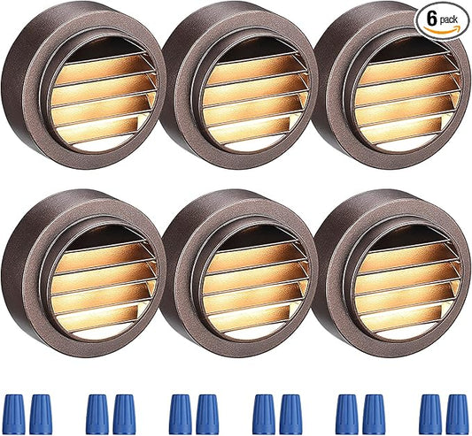 LEONLITE Low Voltage LED Deck Lights, 3W CRI90 12-24V AC/DC Landscape Step Stair Railing Light, IP65 Waterproof Aluminum Surface Mount Louvered Stair Light, 3000K Warm White, Bronze, Pack of 6