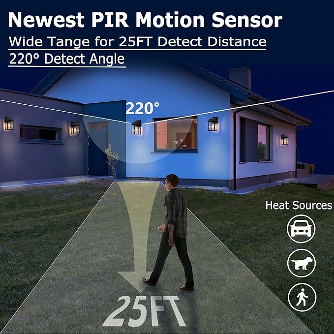 Motion Sensor Outdoor Porch Lights Wall Mounts, Dusk to Dawn Exterior Lighting Fixture for Patio, Outside Black Wall Sconce Lantern for House,Garage