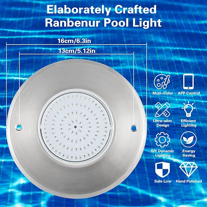 Eapmic 12V 10W Pool Light Underwater Color-Change LED Lights RGB IP68 Without Remote(10W)