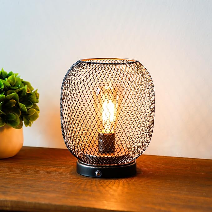 JHY DESIGN Dimmable Touch Bedside Table Lamp Rechargeable Battery Powered Lamp with LED Bulb Cordless Accent Lamp for Weddings Parties Patio Events for Indoors Outdoors(Metal Base, Bronze Round)