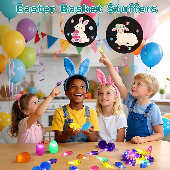 36 Pcs Prefilled Easter Eggs with LED Finger Lights Toys, Easter Party Favors Basket Stuffers for Kids, Easter Egg Hunt, Goodie Bag Fillers, Classroom Prize Supplies, Party Games