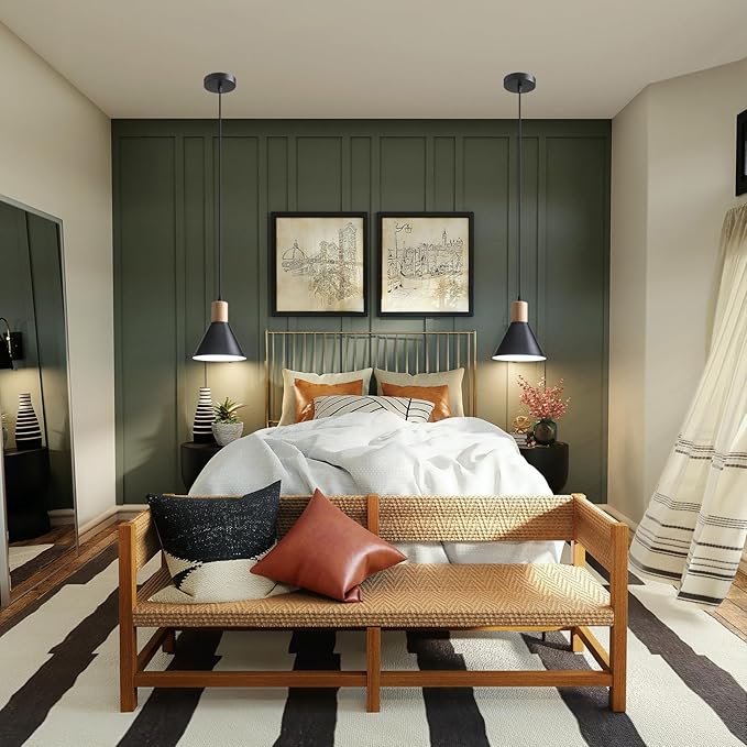 Mini Kitchen Over Island Pendant Lights, Solid Wood Ceiling Hanging Lamp, Modern Matte Black Pendant Lighting for Kitchen Island Dining Living Room Bedroom