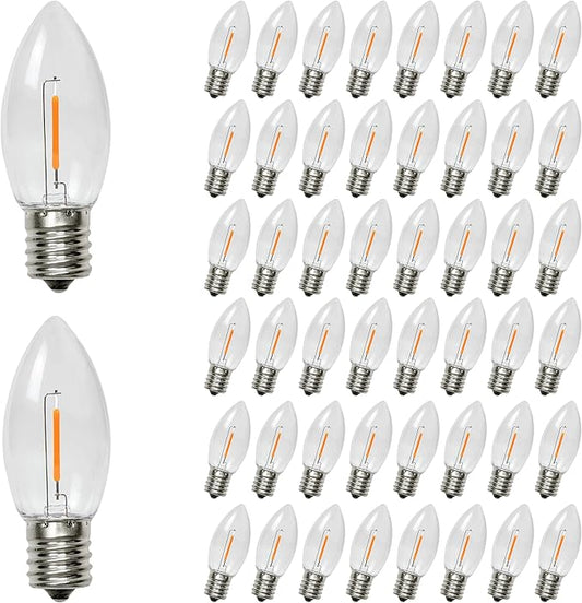 KGC C9 LED Replacement Christmas Lights Bulbs-0.6W Equivalent to 7W, Warm White 2200K, No Glass Shatterproof & Waterproof Plastic Bulbs, E17 Screw for Indoor Outdoor Patio String Lights 50 Pack