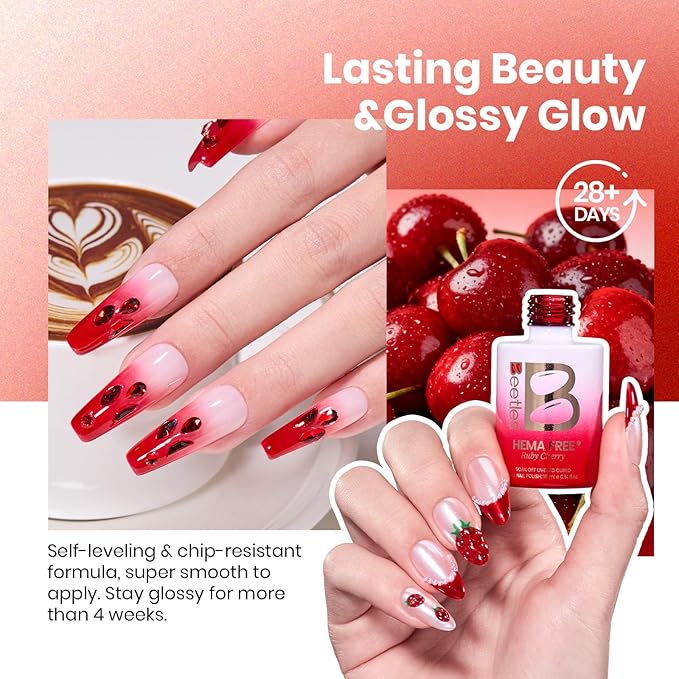 Beetles Ruby Cherry Jelly Red Gel Nail Polish - 15ML Full Size Neutral Jelly Red Sheer Gel Nail Polish Translucent Effect Soak Off UV LED French Nail Art Salon DIY Manicure Gift for Women