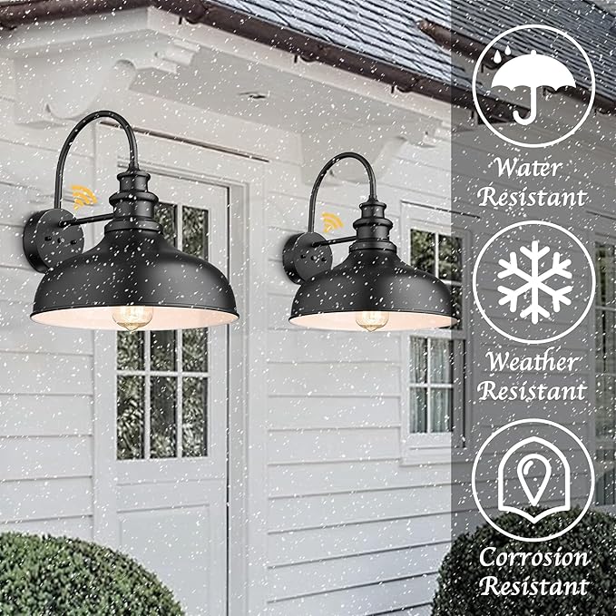 Bestshared Dusk to Dawn Sensor Farmhouse Barn Light, Outdoor Wall Sconce, Outdoor Wall Lantern for Porch, Exterior Light Fixtures Porch Lights (Black+White, 4 Pack)