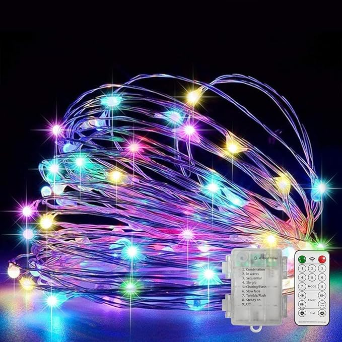 LAMPHOME 100 LED 33FT Multicolor Fairy Lights Battery Operated with Remote, Mini Starry String Lights Multi Functions & Timer,Twinkle for Christmas Home Bedroom Wedding DIY Centerpiece Decor