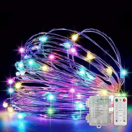 LAMPHOME 100 LED 33FT Multicolor Fairy Lights Battery Operated with Remote, Mini Starry String Lights Multi Functions & Timer,Twinkle for Christmas Home Bedroom Wedding DIY Centerpiece Decor