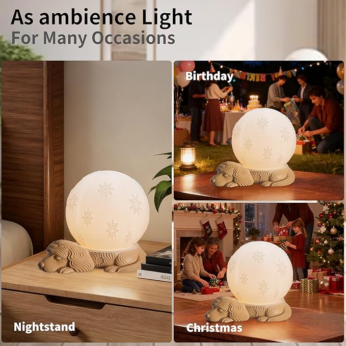 Cute Dog Lamp, Touch Control Battery Operated Bedside Lamp for Bedroom, Adjustable 3 Color Temperatures Rotatable Table Lamps for Nightstand, Nursery