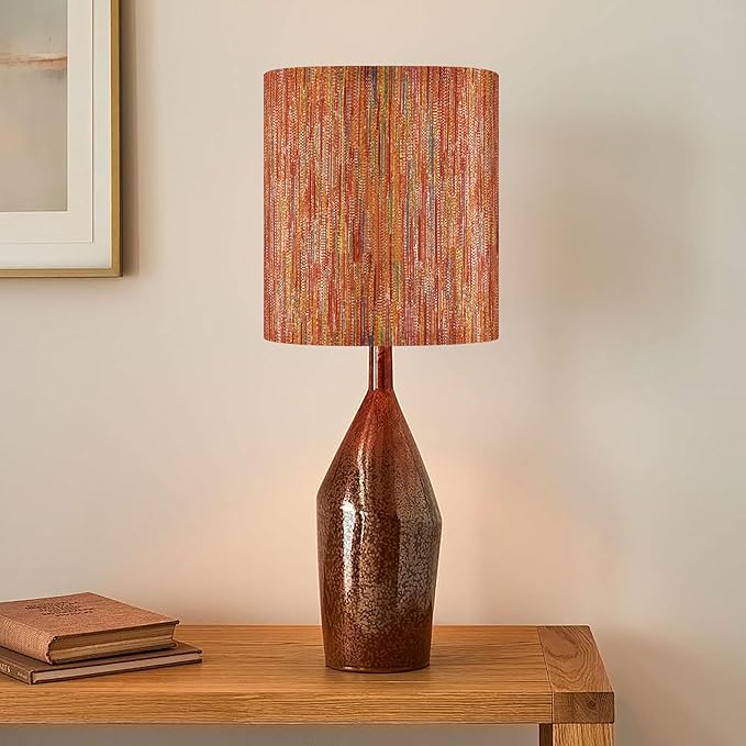 GO&SO Small Tall Stripe Drum Lamp Shades Multicolor Red-10"Topx10"Bottomx10" High (Spider)) Boho Replacement Lampshade for Table Lamps .Bedside Lamp,Natural Fabric Lamp Shade -Easy Assembly (Set of 2)