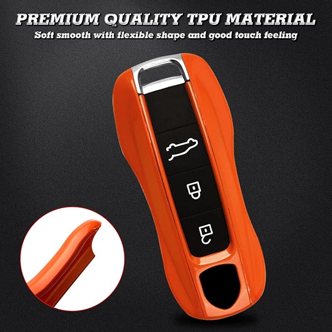 x xotic tech Orange Remote Key Covers Case, Compatible with Porsche Cayenne Cayman Panamera 971 Macan Taycan 911 991 918 Carrera 992, 3PCS Smart Key Fob Painted Keyless Entry Protectors