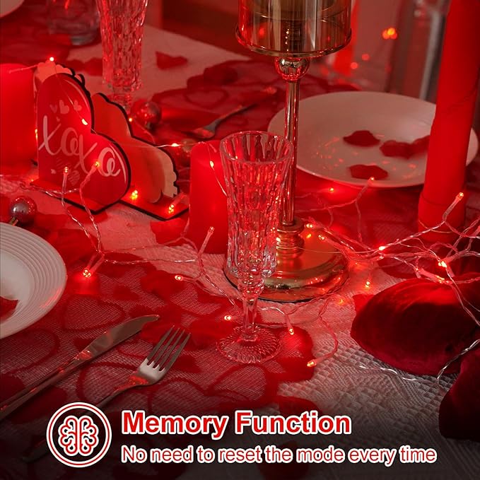 QITONG Red Valentine Lights Outdoor, 165ft 500 LED String Lights Plug in, Clear Wire Twinkle Christmas Lights Indoor with 8 Modes