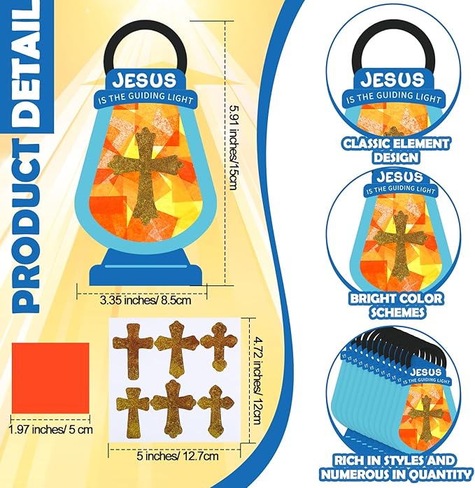 24 Sets Easter Crafts Religious Jesus Lights The Way Tissue Sign Cross Crafts Kit DIY Jesus Light Christian Religious Oil Lamp Cross Art for Camping Sunday School VBS Church Activities