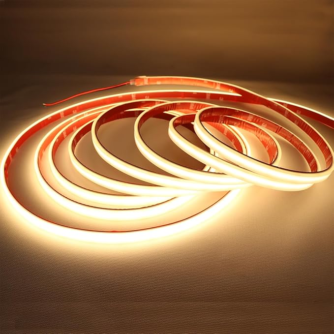 COB LED Strip Lights Waterproof IP67 Warm White 3000K DC12V 16.4ft/5m 480LEDs/m Dimmable Flexible LED Tape Lights for Bedroom Living Room Wedding Outdoor DIY Lighting