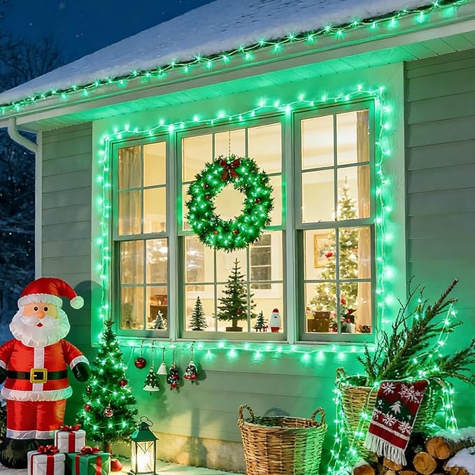 Green St Patricks Day Lights, 32.5FT 100LED Twinkle Christmas String Lights with 16 Lighting Modes, Waterproof Plug in for Indoor Outdoor Holiday Xmas Tree Garland Party Bedroom Decorations