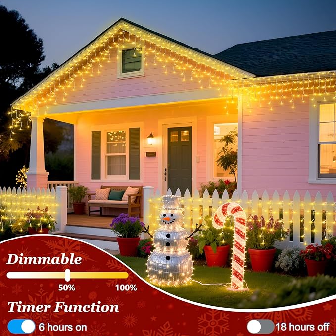 612 LED String lights Indoor Outdoor, 60ft Christmas Window Lights with 136 Drops 12 Modes, Dimmable Curtain Lights, Fairy Lights for Bedroom Holiday Wedding Party Home Xmas Decorations, Warm White