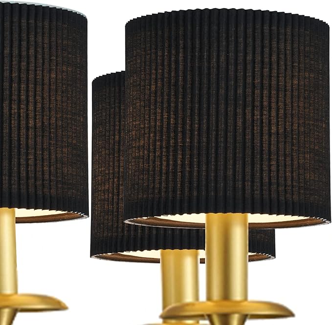 LAMPWELL KETTE Clip-on Chandelier Fabric Lamp Shades,Set of 6,Small Drum,5.4"×5.4"×H5.2",TC fabric,Handmade,Modern Trendy Decorative,ONLY FOR CANDLE BULB,Black