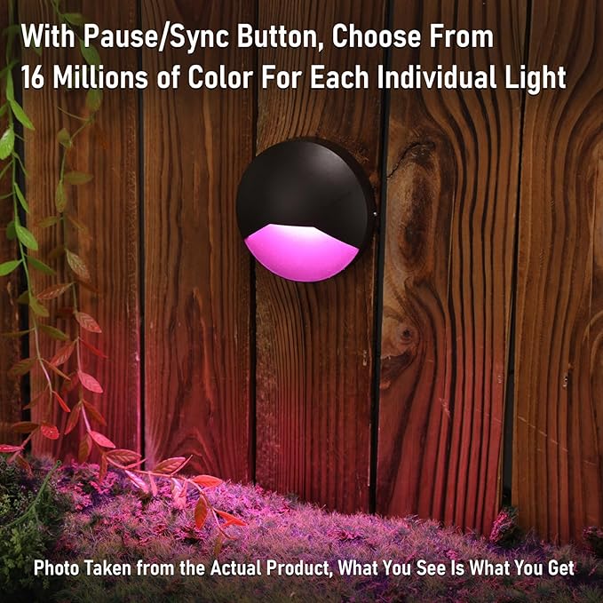 LEONLITE Alter-Link Series RGBCW LED Low Voltage Deck Lights, Bi-Flow Controller Included, 12V-15V AC Smart Low Voltage Landscape Step Lighting, 1800K-5000K Color Changing Fence Light, Pack of 6