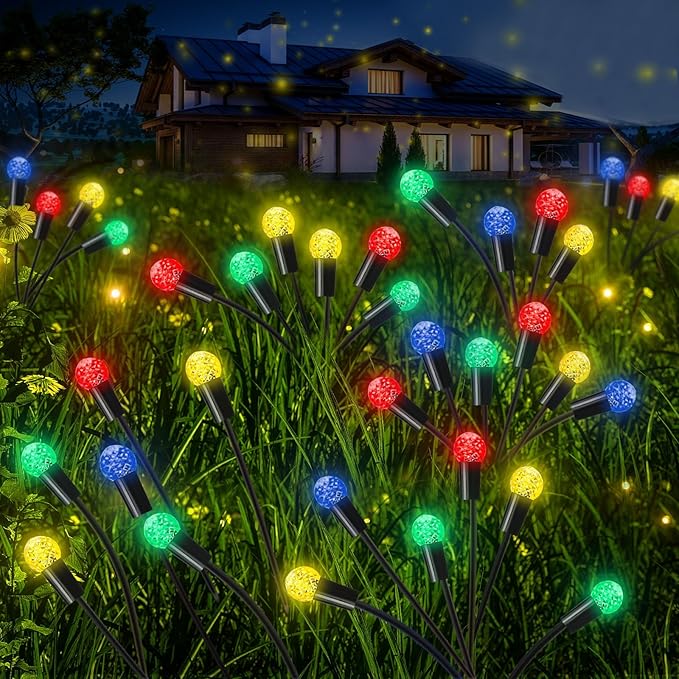 4 Pcs St Patricks Day Outdoor Decorations Solar Lights Waterproof Green 48 LED Swaying Pathway Firefly Stake Lights for Outside Yard Garden Lawn Decorations(Multicolor,Pineapple Ball)