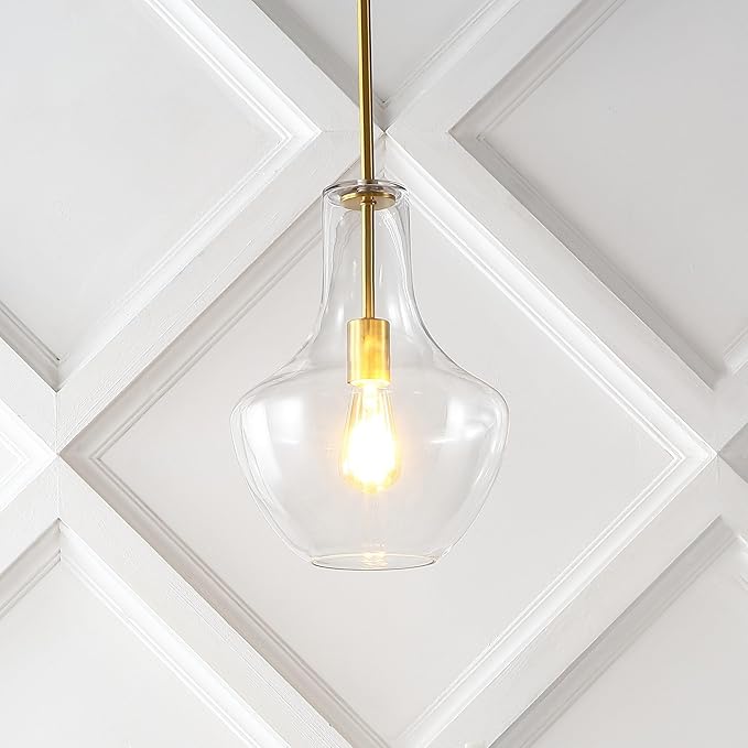 JONATHAN Y JYL6400C Watts 10.5" 1-Light Mid-Century Modern Iron/Glass LED Pendant Contemporary, Coastal, Vintage Bedroom Living Room, Brass Gold/Clear