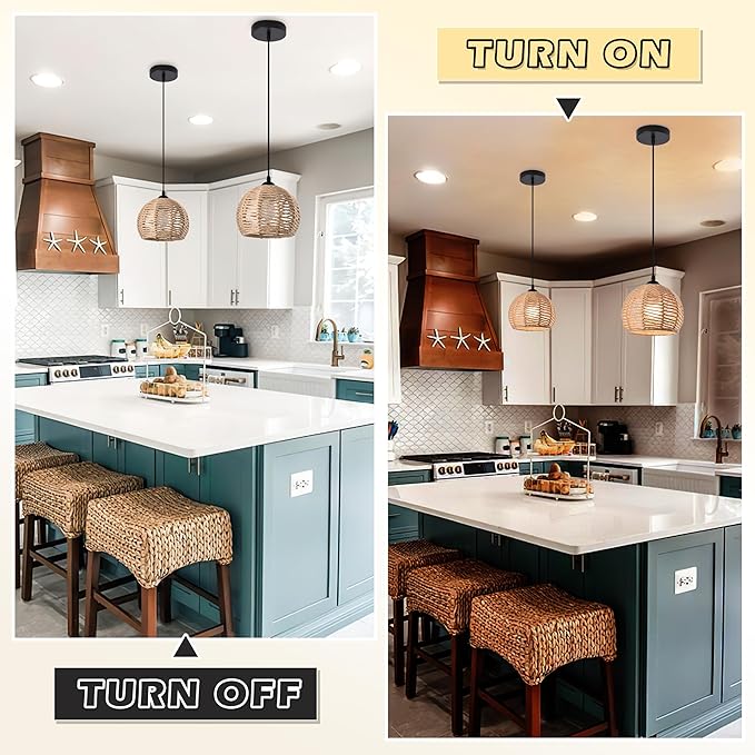 Woven Pendant Light Boho Chandelier Dome Rustic Farmhouse Chandelier Hemp Rope Light Rattan Light Fixture for Dining Room Living Room Bedroom Kitchen Foyer(Bulb Included)