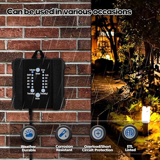 SMY Lighting 100W Outdoor Low Voltage Transformer with Timer and Photocell Sensor,120V AC to 12V DC Weatherproof for LED Landscape Lighting,Deck Lights,Spotlight, Pathway Light,ETL Listed