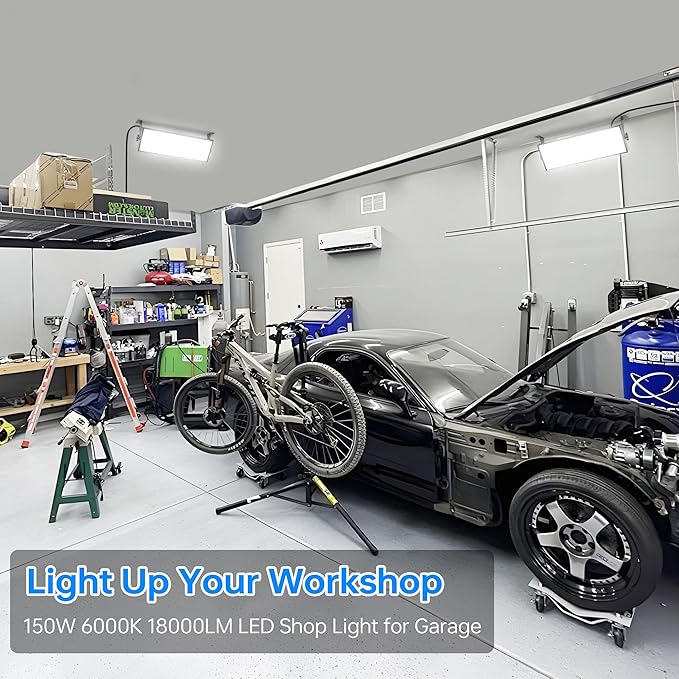 150W LED Shop Light, 18000LM 6000K Daylight White Super Brighter, IP66 Waterproof Garage Light with 10 FT Cord & On/Off Switch, Bay Lighting for Workshop Yard Garage Warehouse, 2 Pack