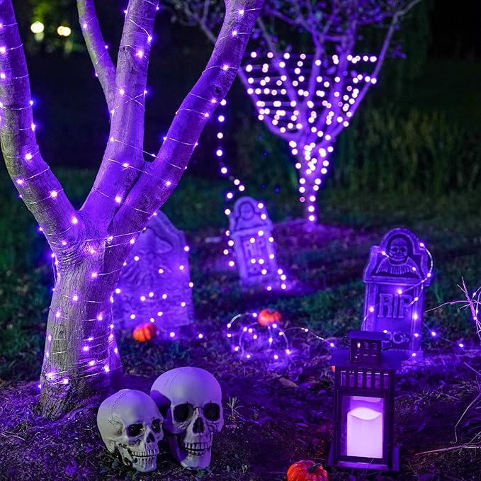 JMEXSUSS 2 Pack Halloween Fairy Lights Battery Operated, Total 200 LED 66ft Purple Christmas Lights with Remoter, 8 Modes Twinkle String Lights Light for Halloween Tree Indoor Outdoor Decorations