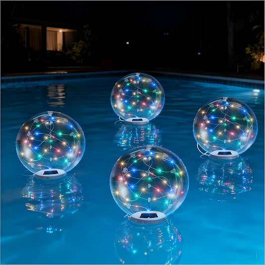 Floating Pool Lights Solar Powered - 14" Inflatable Waterproof Floating Pool Balls Light That Float for Party, Outdoor Pond/Patio Decorations (RGB, 4 Pack)