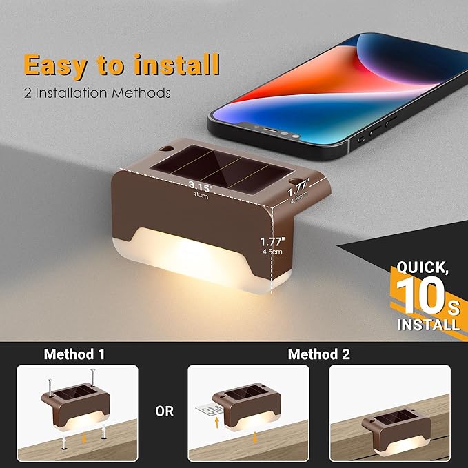 SOLPEX Solar Deck Lights, Solar Step Lights for Outside Waterproof Led Stair Light for Outdoor Fence, Balcony, Patio, Railing, Front Porch, Yard and Pathway(12pack Warm White)