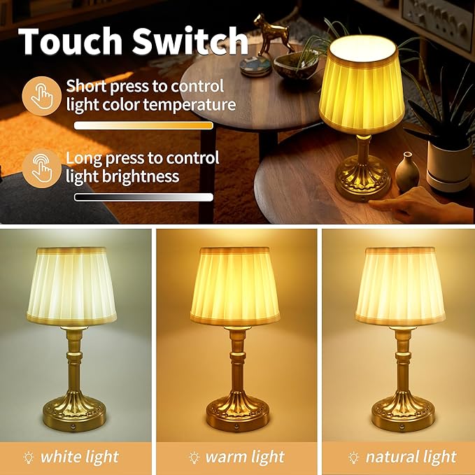 Mr.White Rechargeable Cordless Table Lamp with Fabric Shade, 5200mAh Battery Operated LED Table Light, for Restaurant Kitchen Patio Dinner Dining (Bronze)